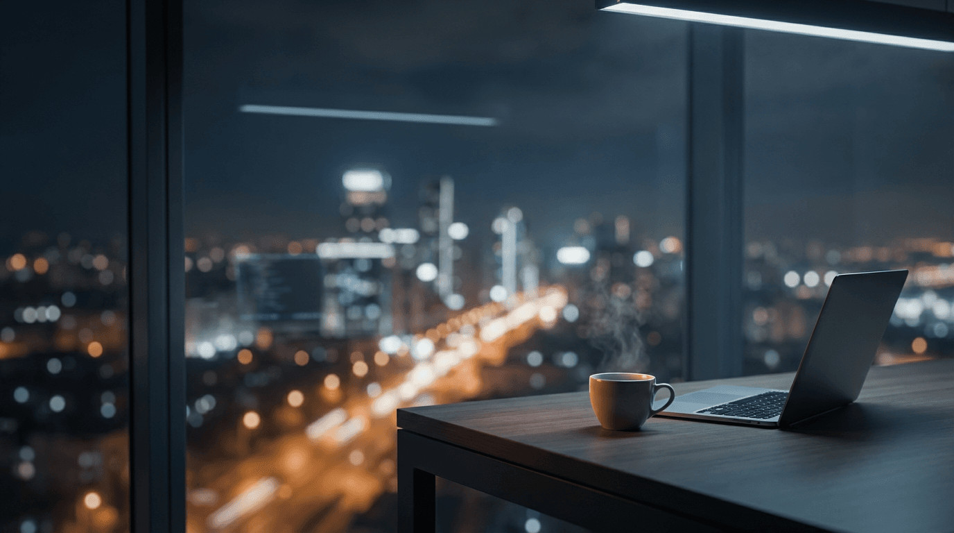 Person reviewing performance graphs in a dark office